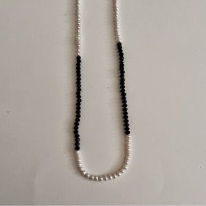 Handmade pearl and black crystal necklace